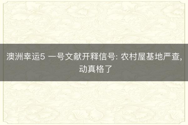 澳洲幸運5 一號文獻(xiàn)開釋信號: 農(nóng)村屋基地嚴(yán)查， 動真格了